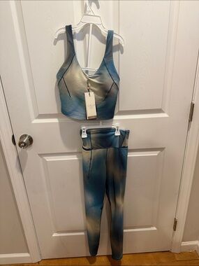 Calia Tie-Dye Blue & Cream Active Set - Crop Top + High-Waist Leggings Size XS